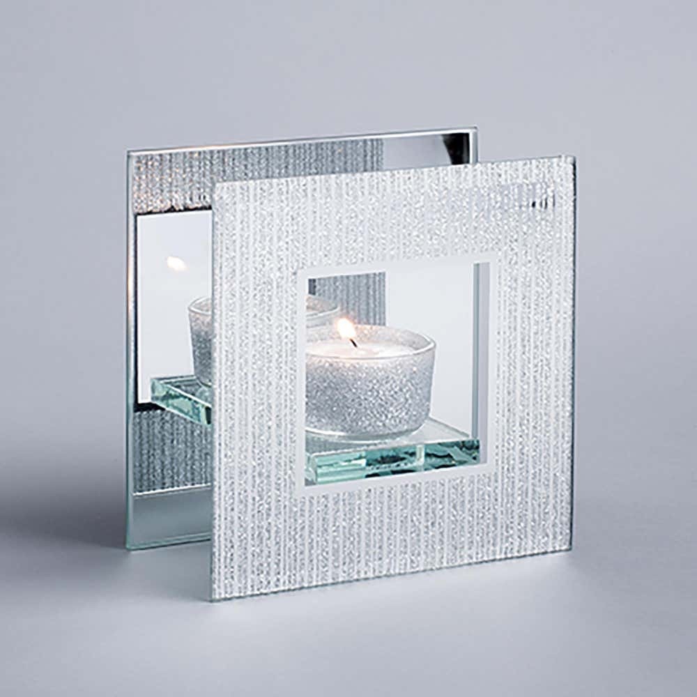 Mirror ‘Glitter’ Glass Tealight Holder 1-Light Silver